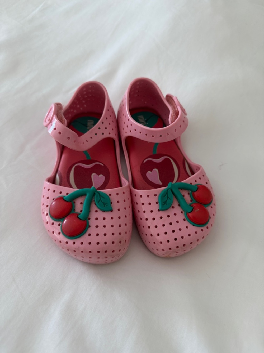 Mini Melissa Pink Cherry Embellished Mary Jane Sandals